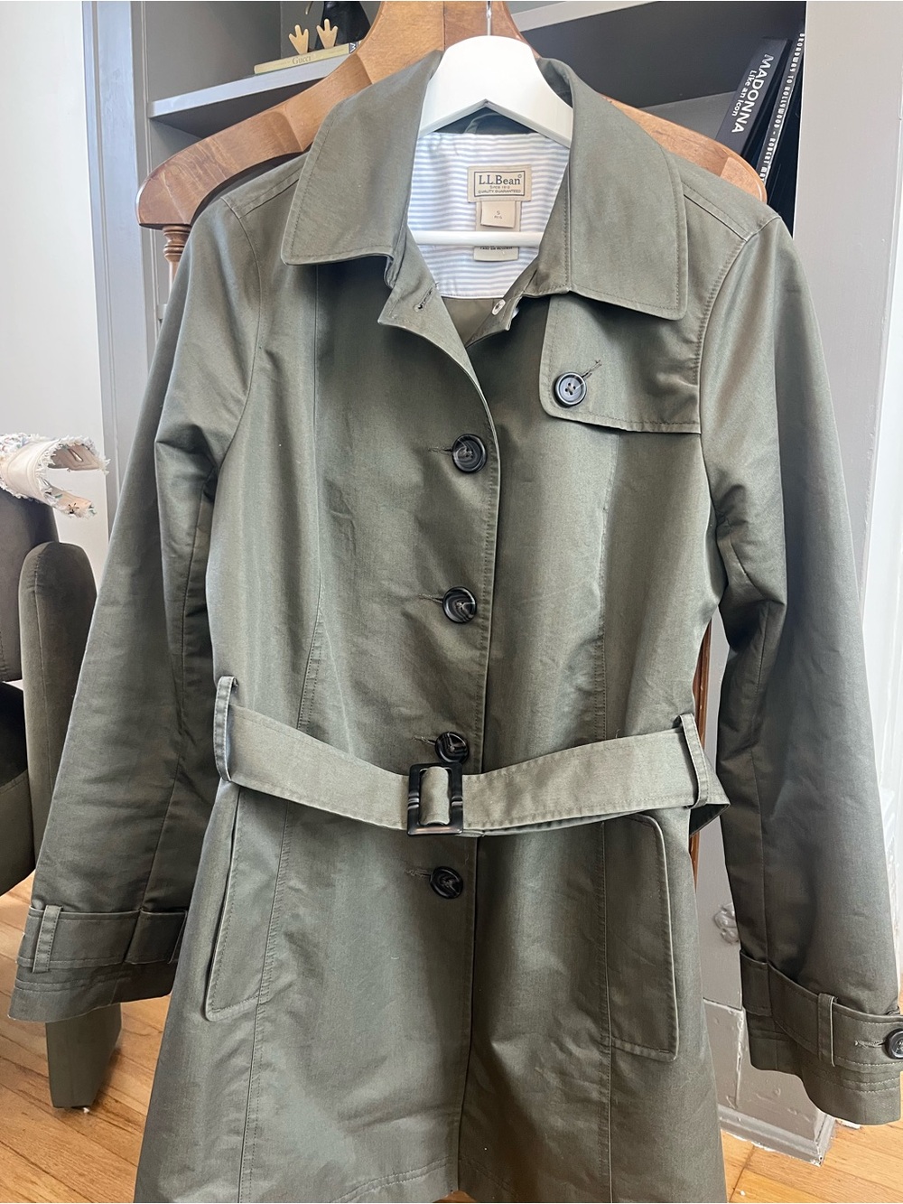 L.L. Bean Olive Green Belted Trench Coat